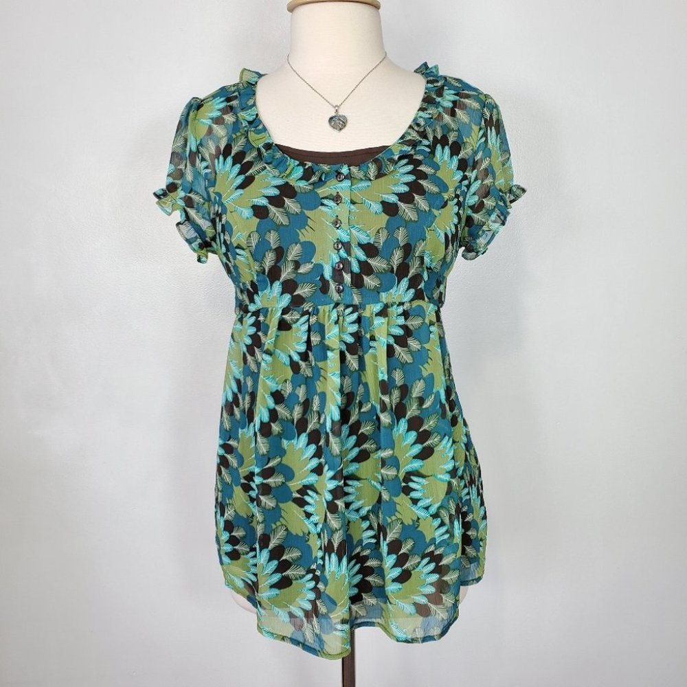 Duo Maternity 2 Piece Short Sleeve Textured Chiffon Tie Back Top Size M